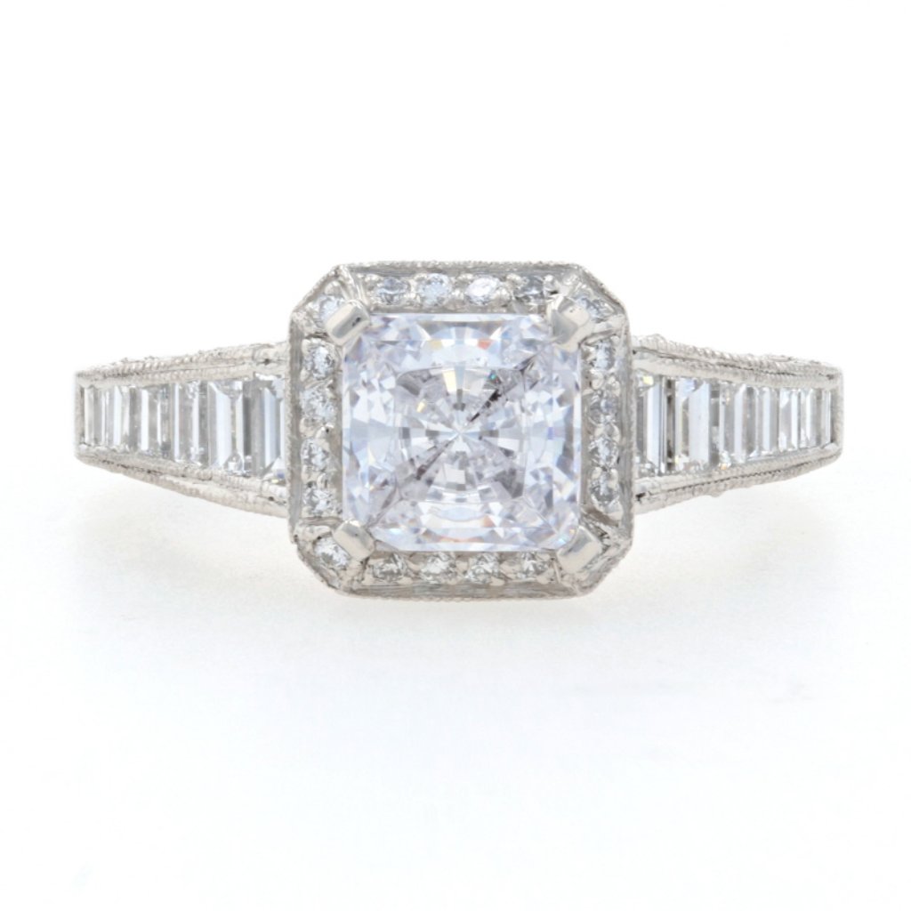Tacori Reverse Crescent Semi-Mount Halo Engagement Ring Platinum For ~6mm Ht2531